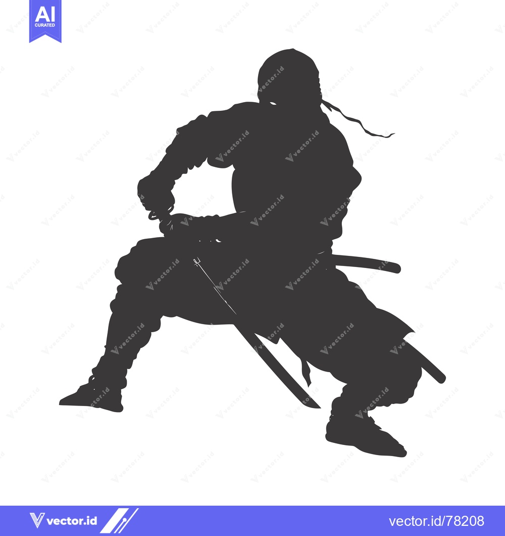 Premium Vector dari Silhouette of a Ninja Warrior Holding a Sword