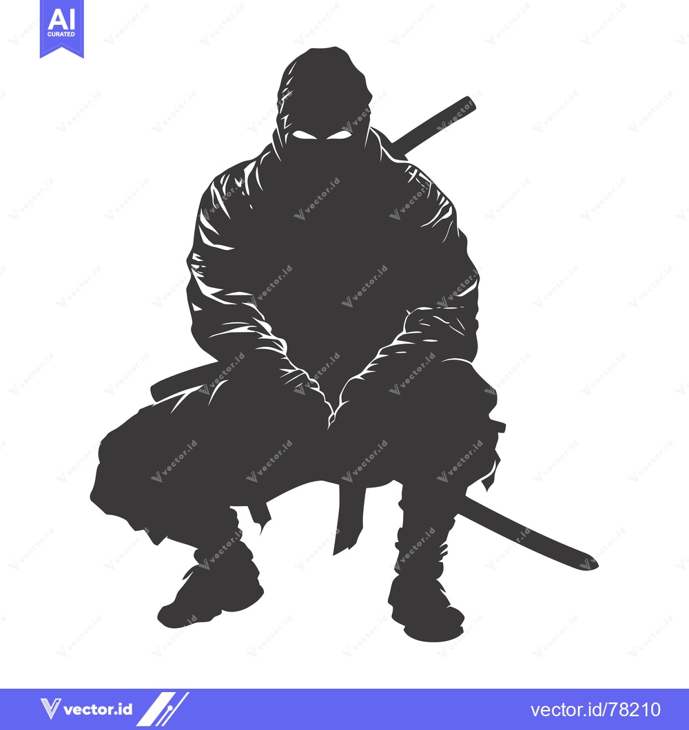 Premium Vector of Silhouette of a Ninja with a Sword Behind His Back
