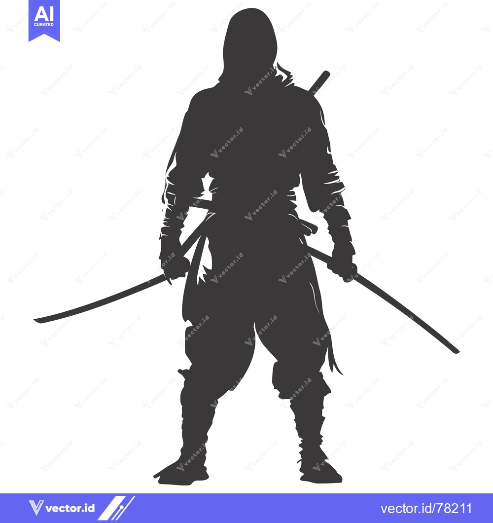Premium Vector dari Silhouette of a ninja warrior wielding two swords