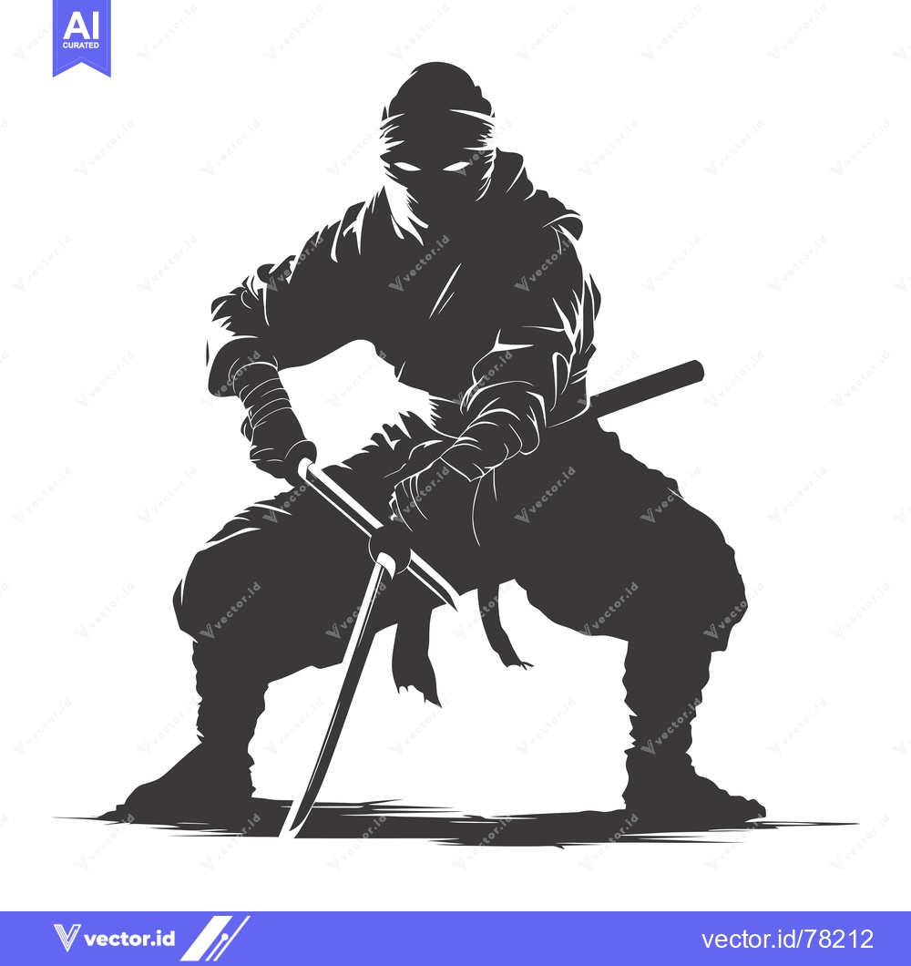 Premium Vector of A Silhouetted Ninja Holding a Sword in a Fighting Stance