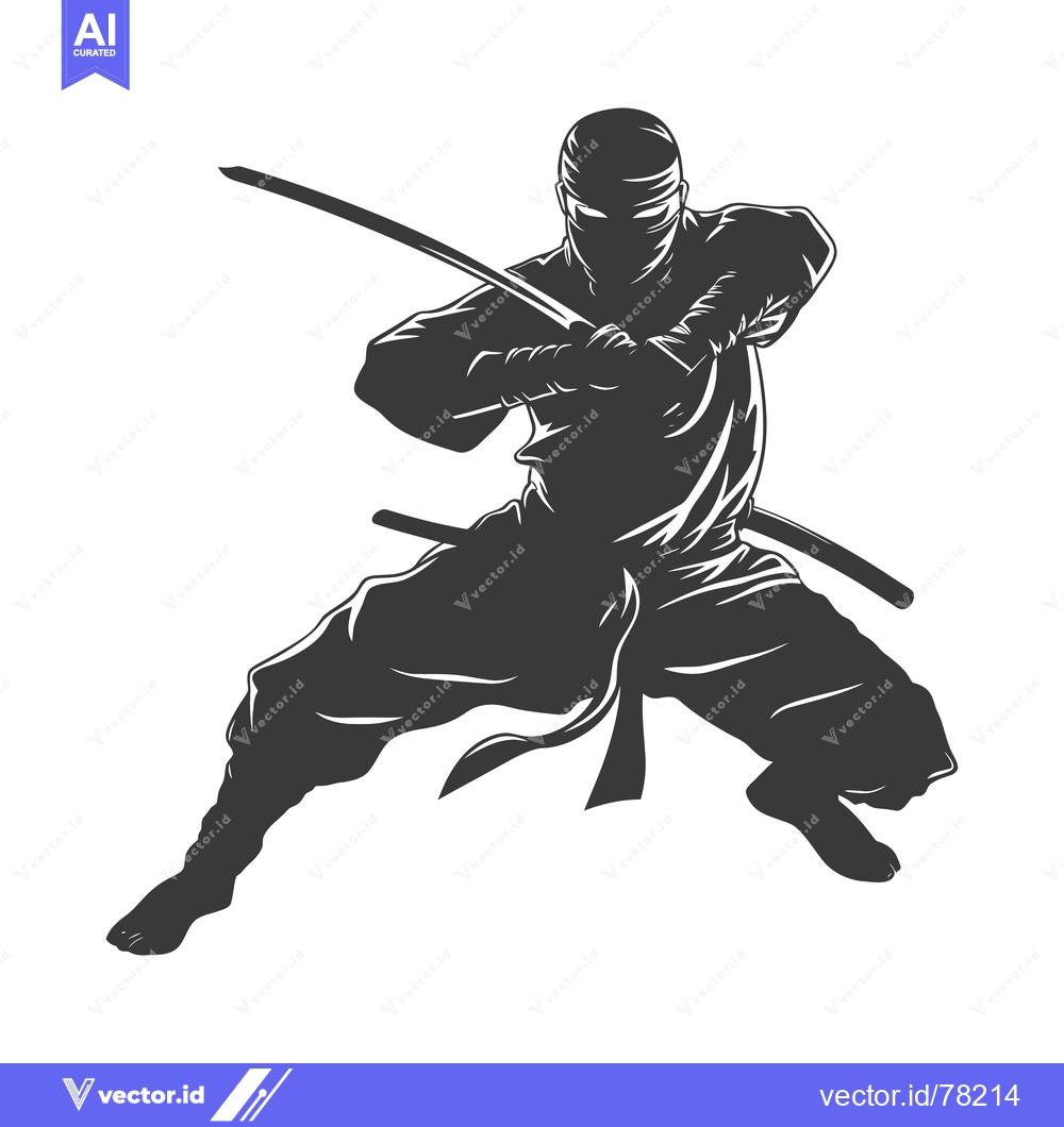 Premium Vector of A Silhouetted Ninja Holding a Katana in a Fighting Stance