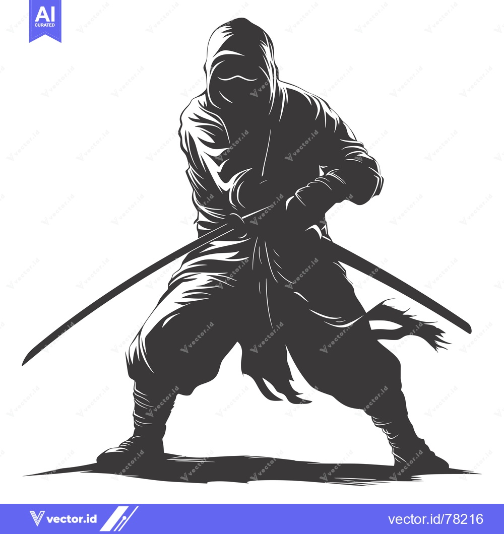 Premium Vector of A Silhouetted Ninja Holding a Sword in a Fighting Stance