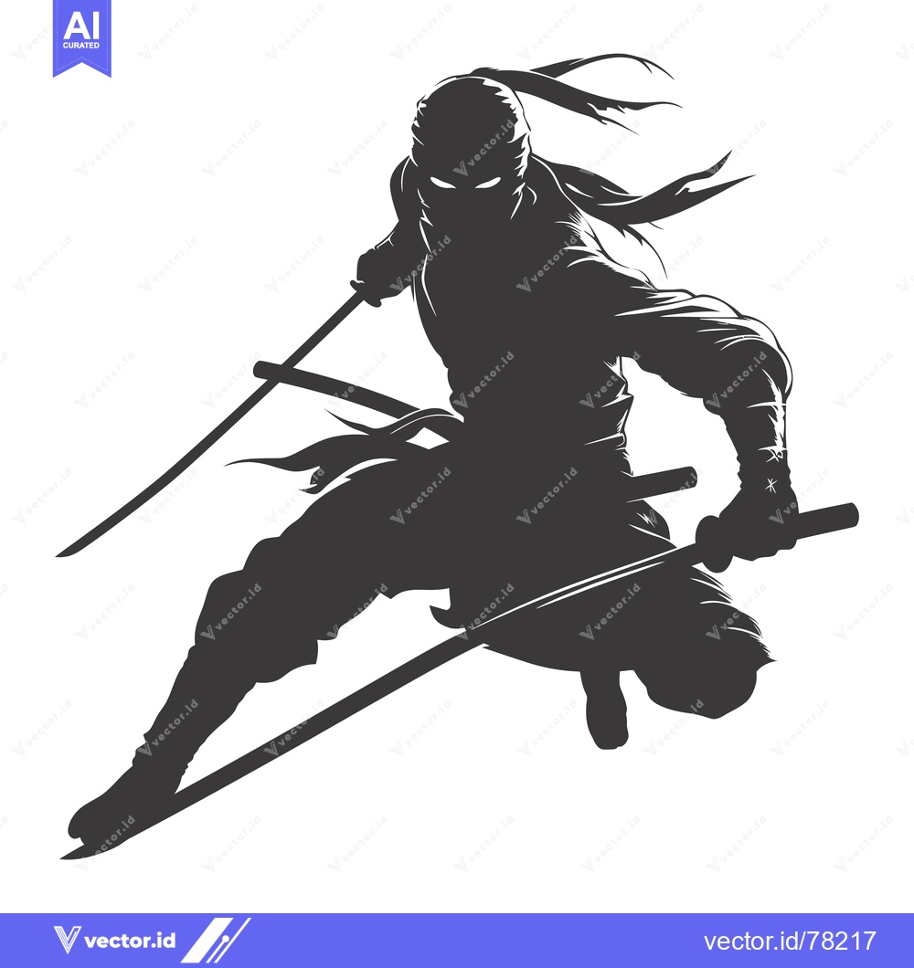Premium Vector of Silhouette of a Ninja Holding Two Swords