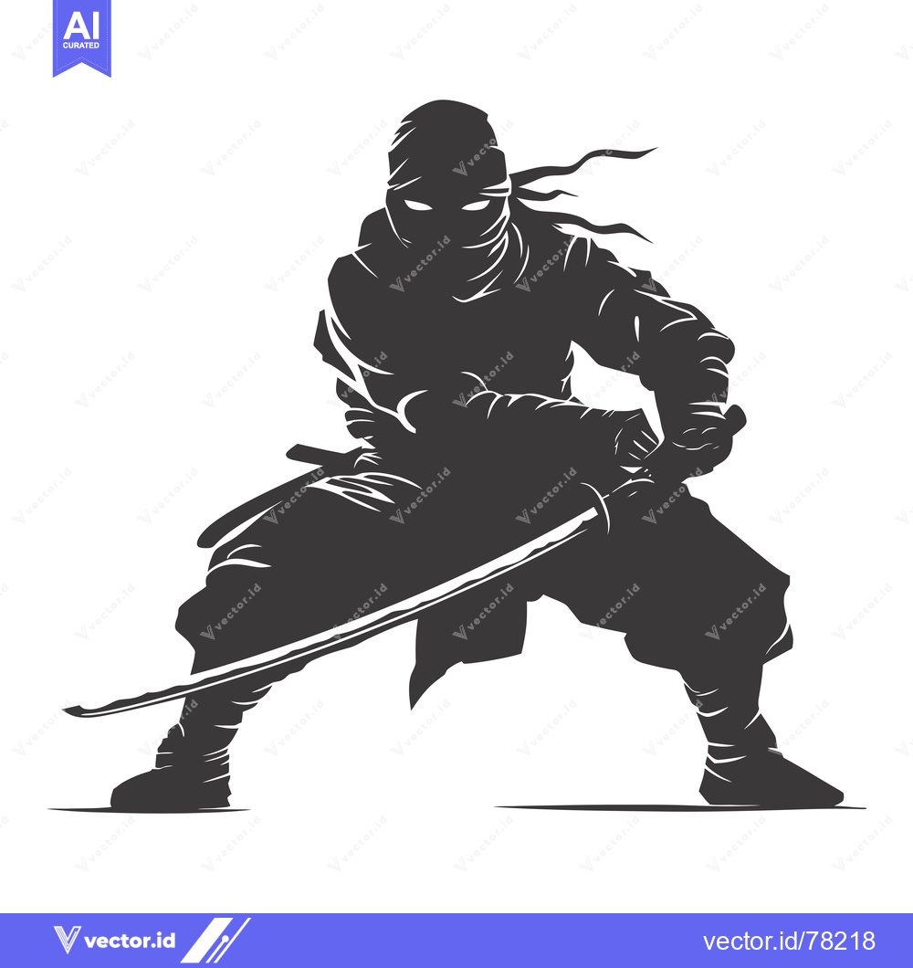 Premium Vector of A Silhouetted Ninja Holding a Katana Sword