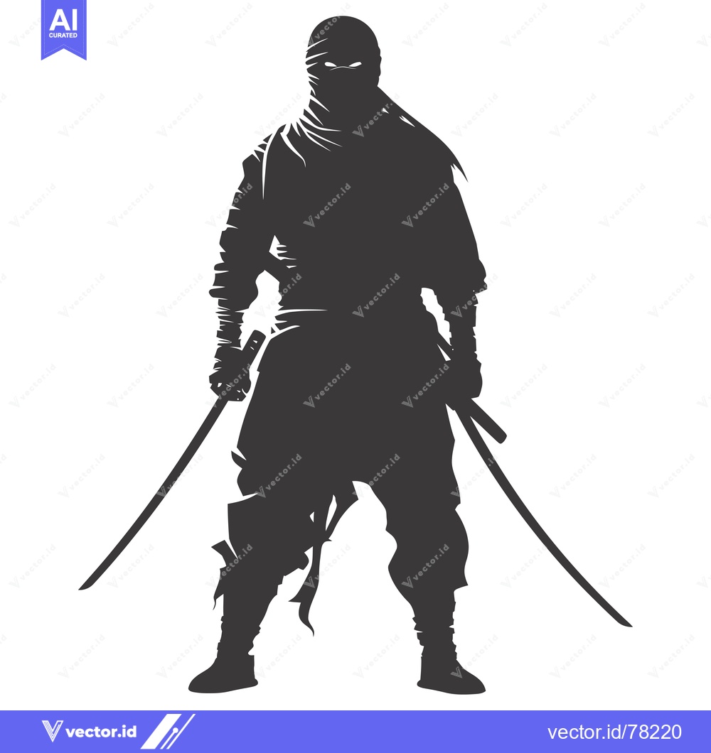 Premium Vector of Silhouette of a ninja holding two katana swords