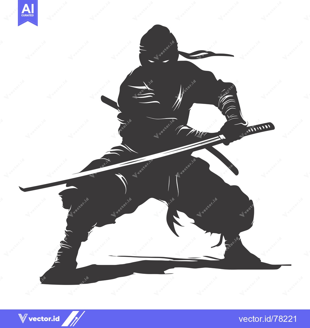 Premium Vector of A Silhouette of a Ninja Holding a Katana Sword