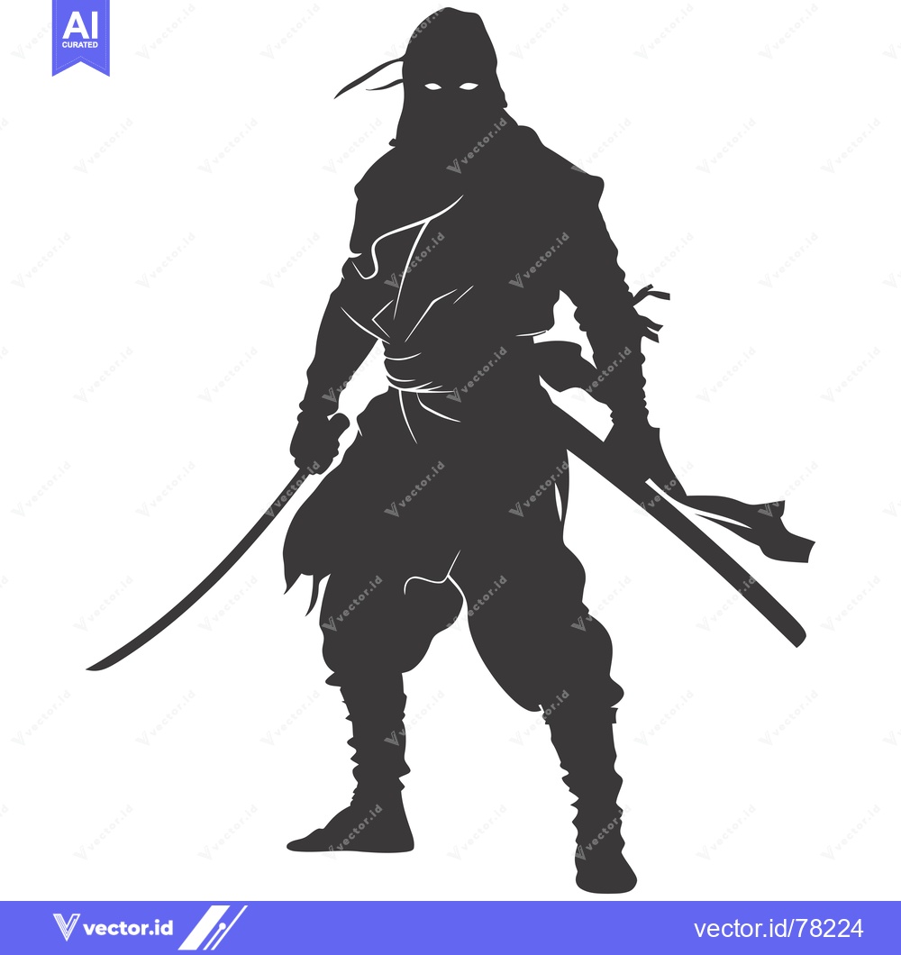 Premium Vector of Silhouette of a Ninja Holding a Katana Sword