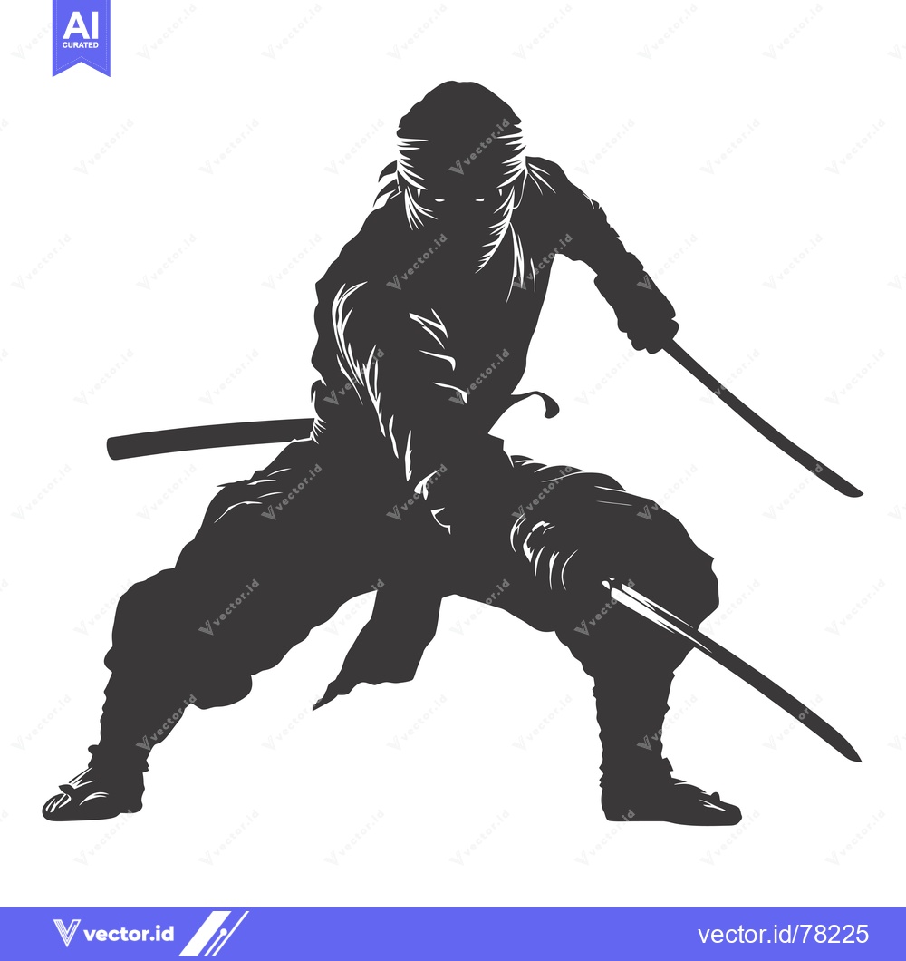 Premium Vector dari Silhouette of a ninja warrior holding two swords