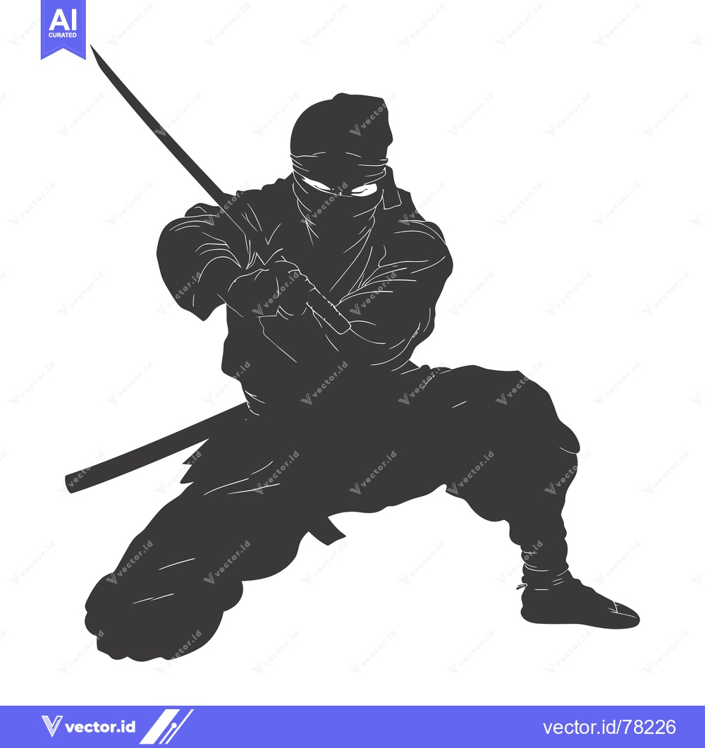 Premium Vector of Silhouetted Ninja Holding a Sword in a Fighting Stance