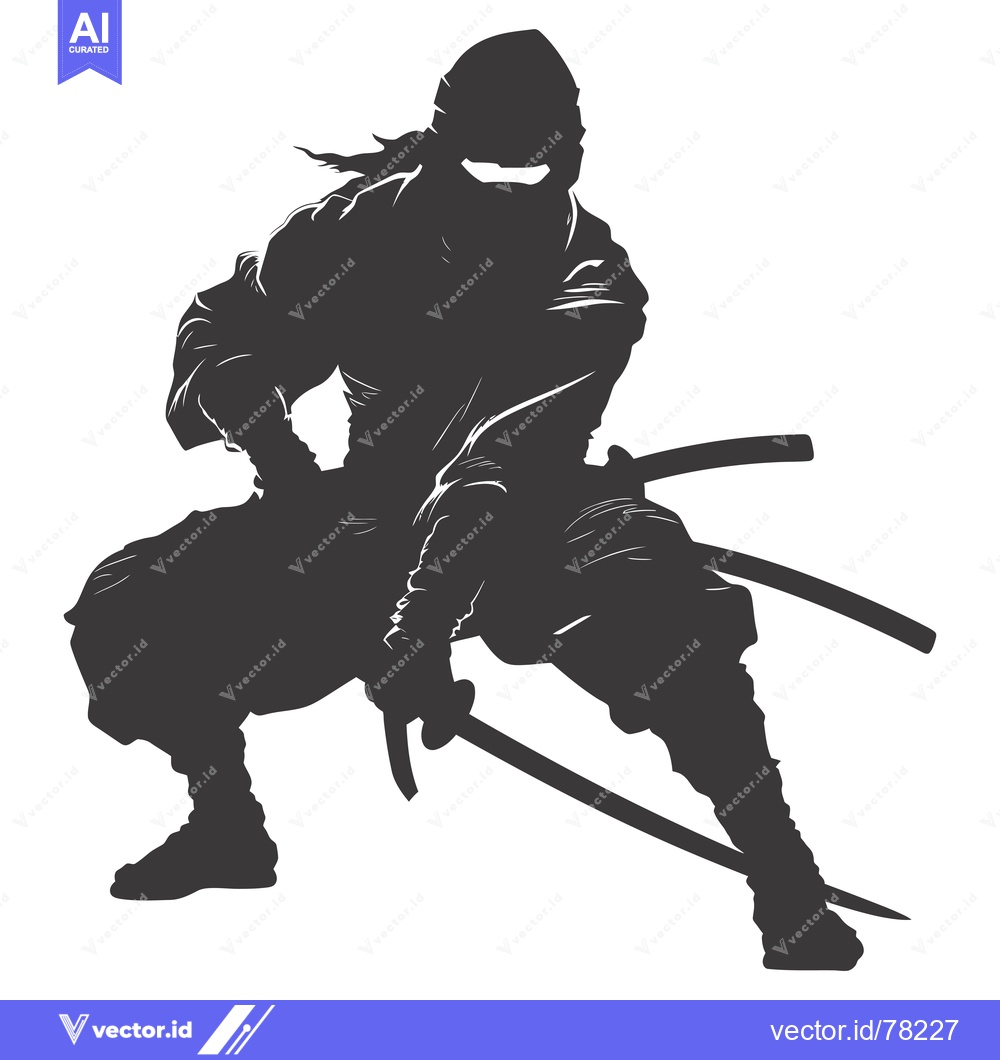 Premium Vector of Silhouette of a Ninja with Two Swords in a Fighting Stance