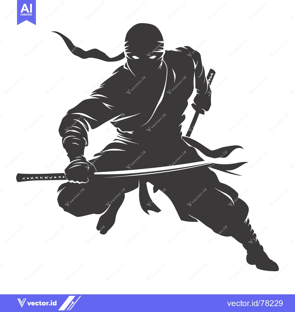 Premium Vector dari Silhouette of a Ninja Holding a Sword in a Striking Pose