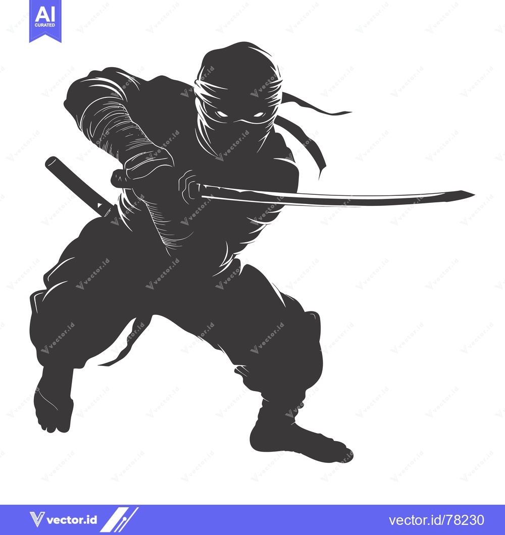 Premium Vector dari A Silhouette of a Ninja Holding a Sword