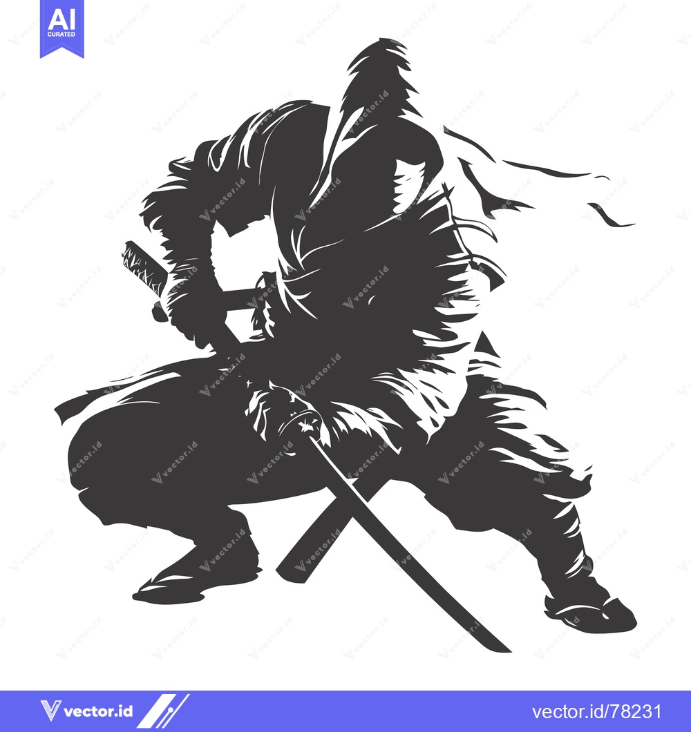 Premium Vector of A Silhouette of a Ninja Holding a Katana Sword in a Fighting Stance