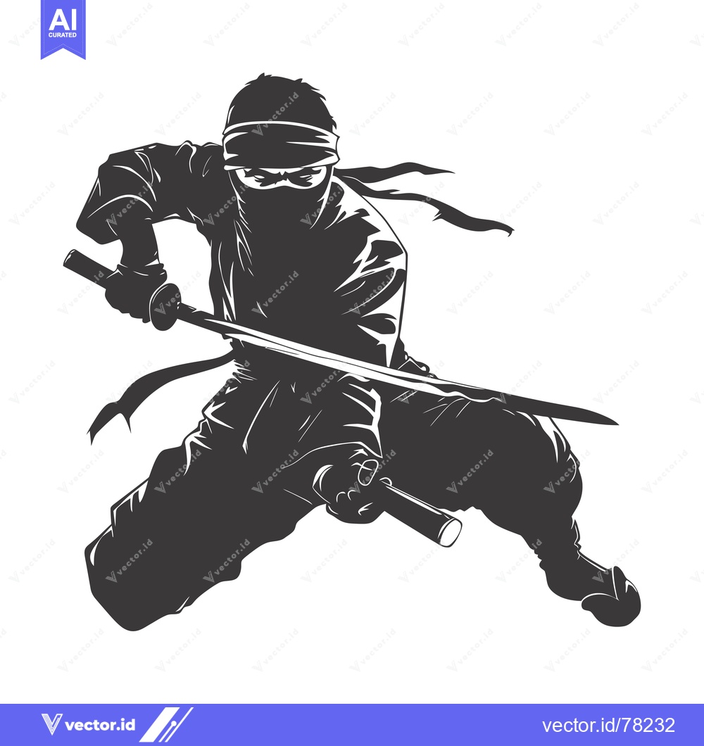 Premium Vector dari Silhouette of a Ninja Holding a Sword