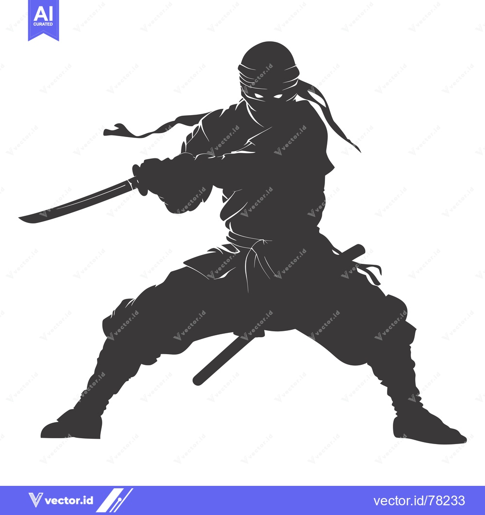 Premium Vector dari Silhouette of a Ninja Holding a Katana Sword