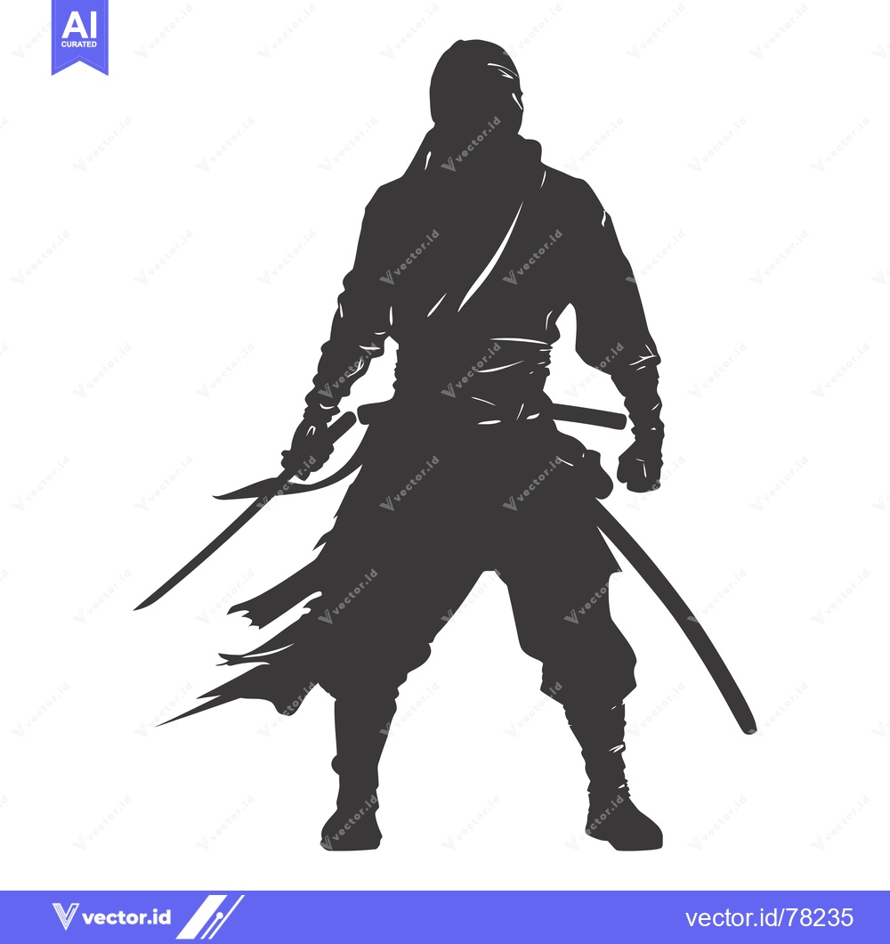 Premium Vector of Silhouette of a Ninja Warrior Holding Two Swords
