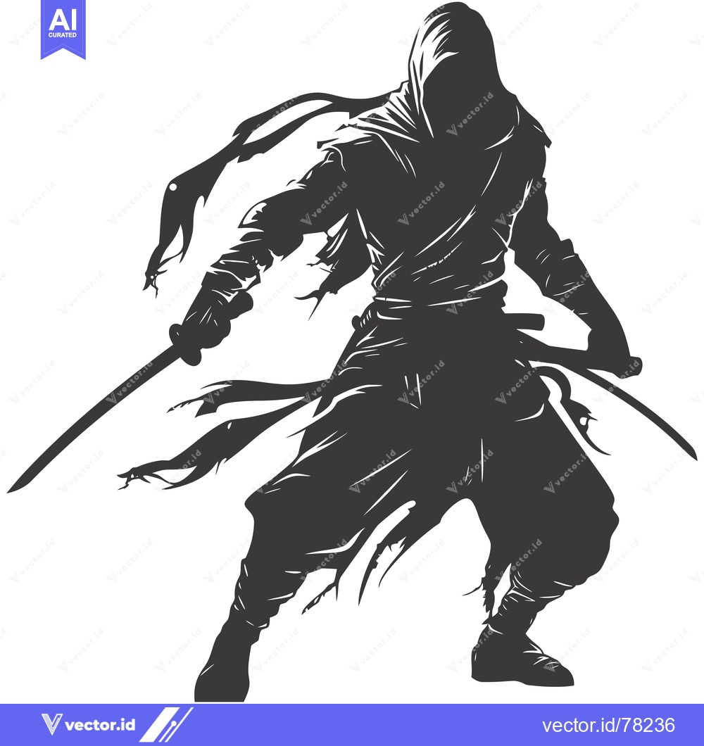 Premium Vector dari Silhouette of a Ninja Warrior Holding a Sword