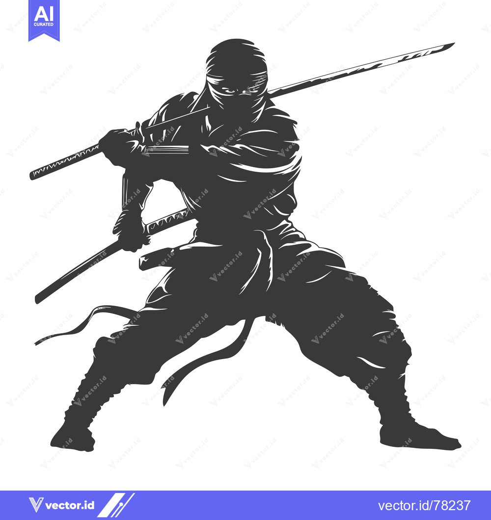 Premium Vector of Silhouette of a Ninja Holding a Katana and a Tanto