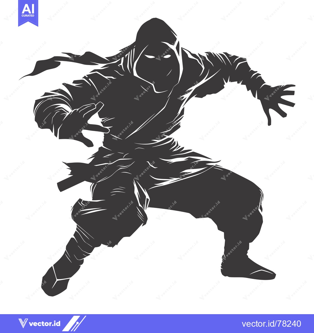 Premium Vector dari Silhouetted Ninja in a Striking Pose
