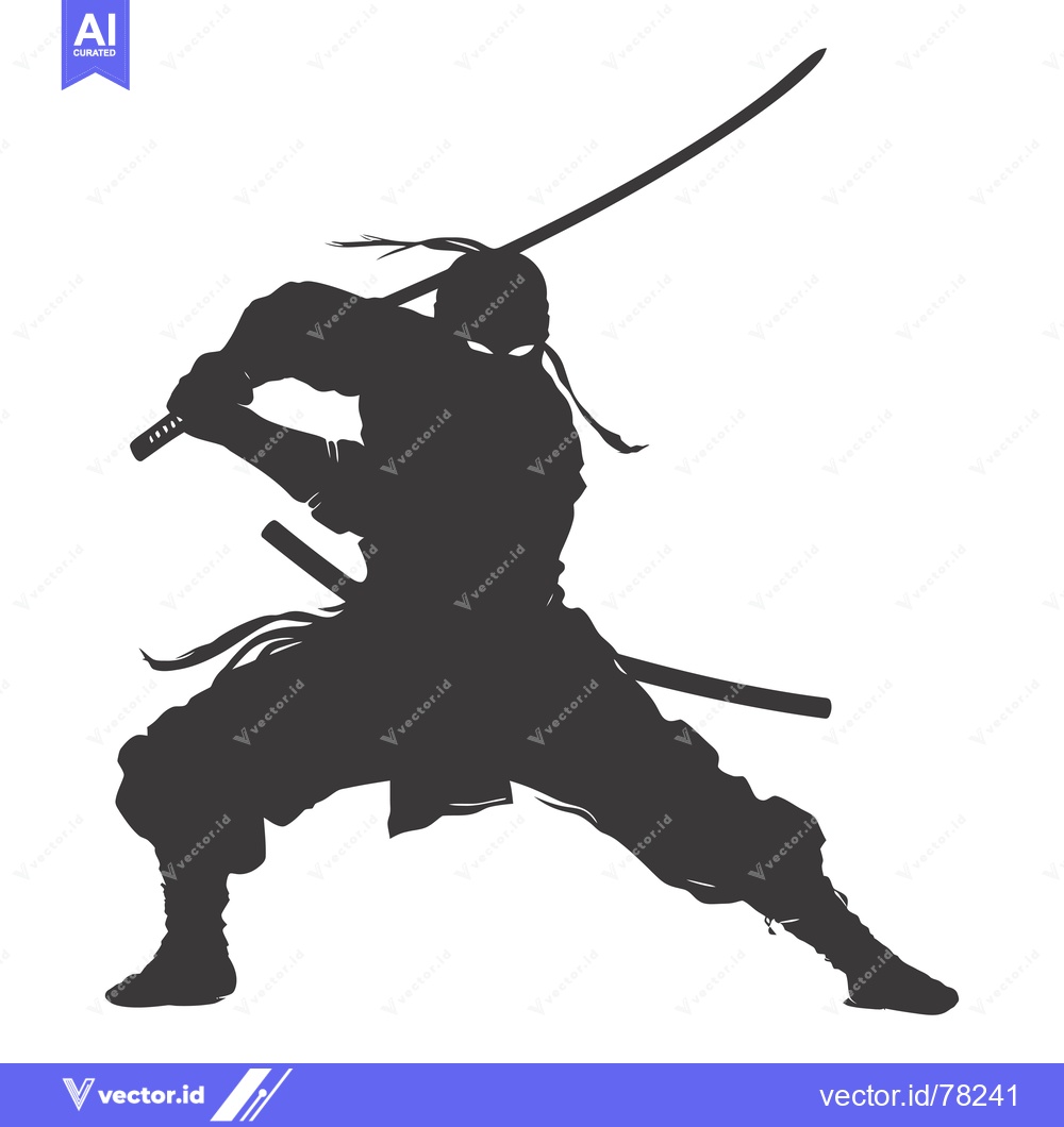 Premium Vector dari Silhouette of a Ninja Warrior Holding a Katana