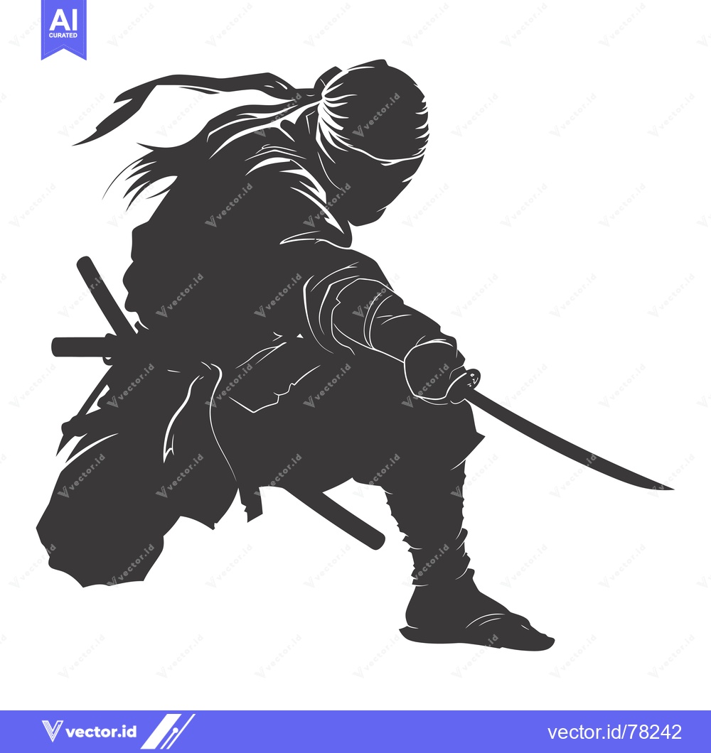 Premium Vector dari Silhouetted Ninja Warrior Holding a Katana Sword
