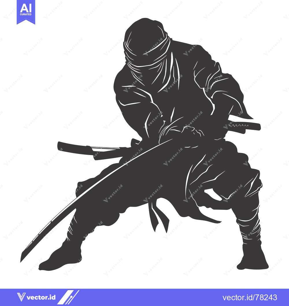 Premium Vector of Silhouette of a Ninja Holding a Katana Sword