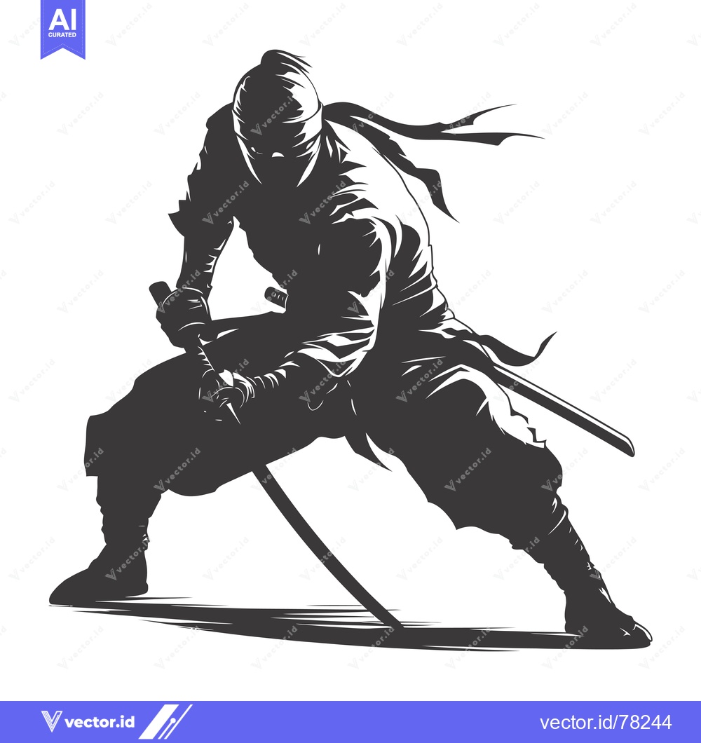 Premium Vector of A Silhouetted Ninja Warrior Holding a Katana Sword