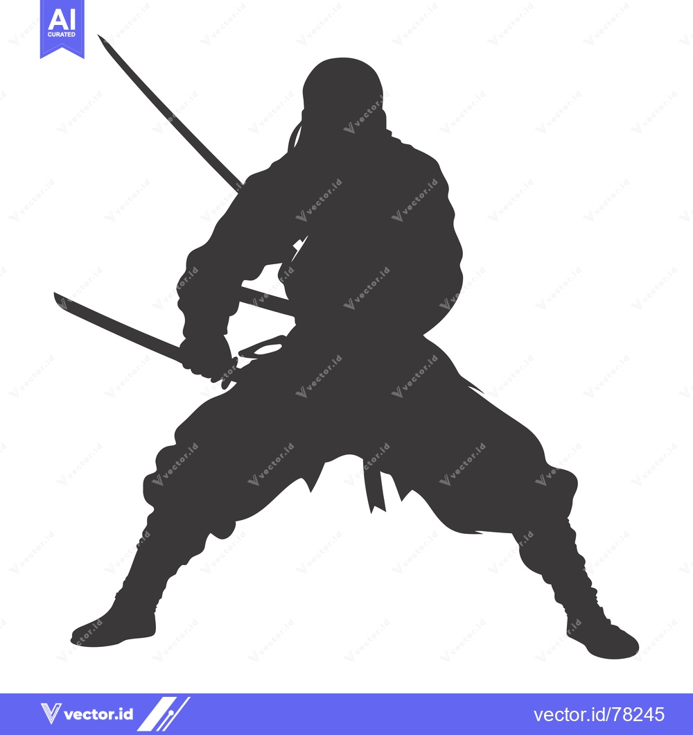 Premium Vector dari Silhouette of a Ninja with Two Swords Drawn