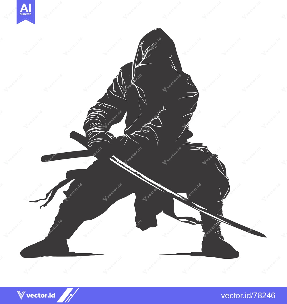 Premium Vector dari Silhouetted Ninja Figure Holding a Katana Sword