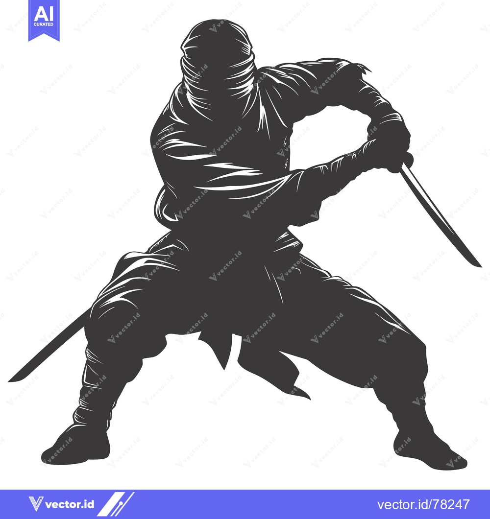 Premium Vector of Silhouette of a Ninja Holding a Katana Sword