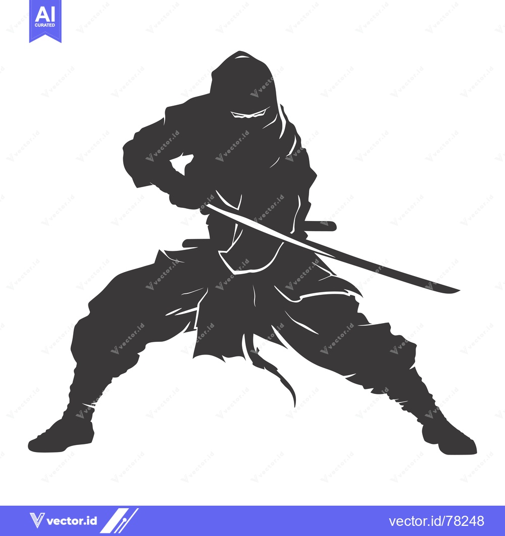 Premium Vector dari Silhouette of a Ninja Holding a Sword in a Fighting Stance