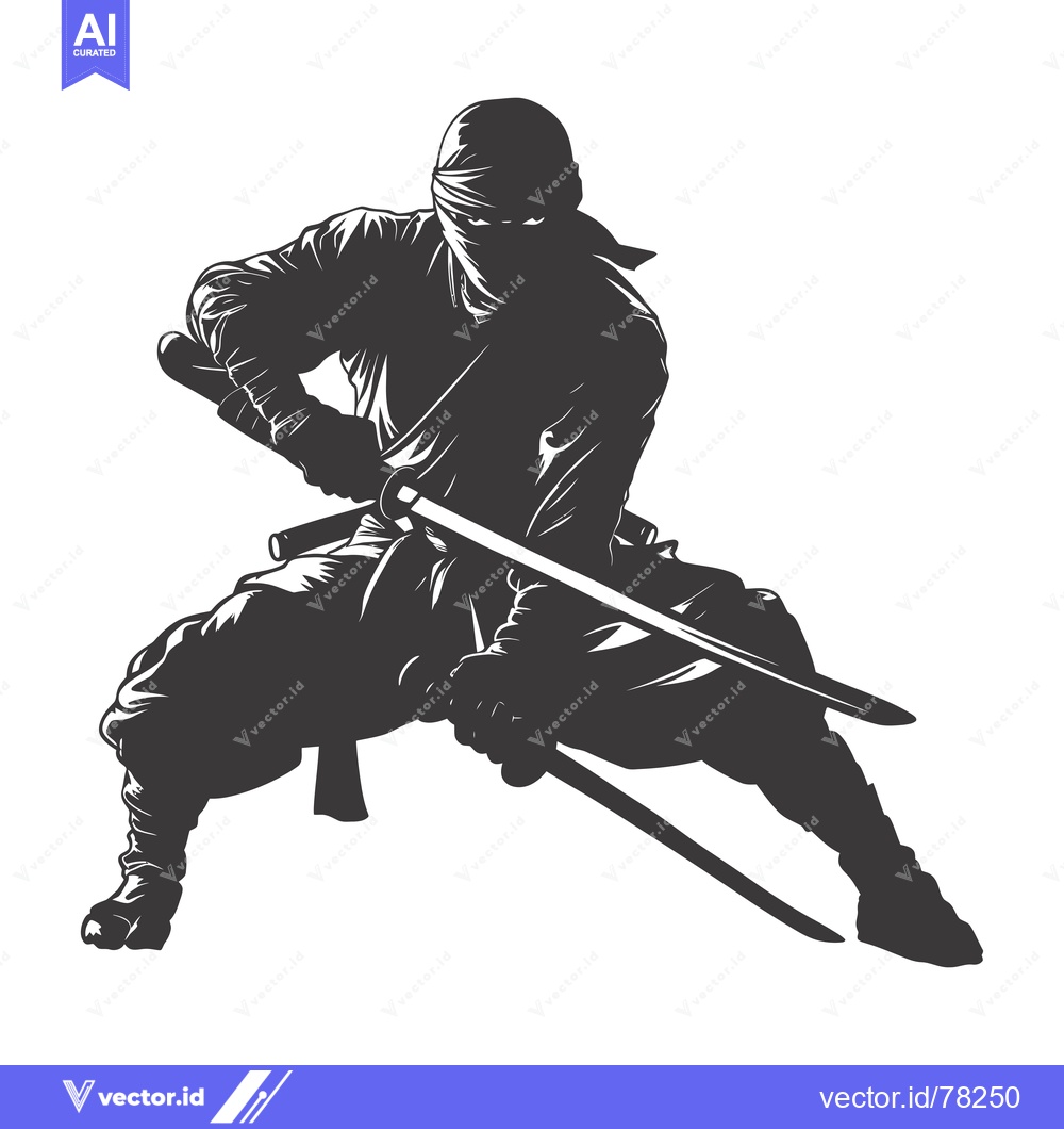 Premium Vector dari Silhouette of a Ninja Holding Two Swords