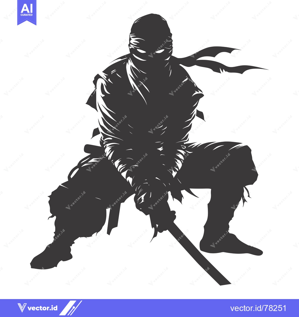 Premium Vector of A Silhouetted Ninja Figure Holding a Sword