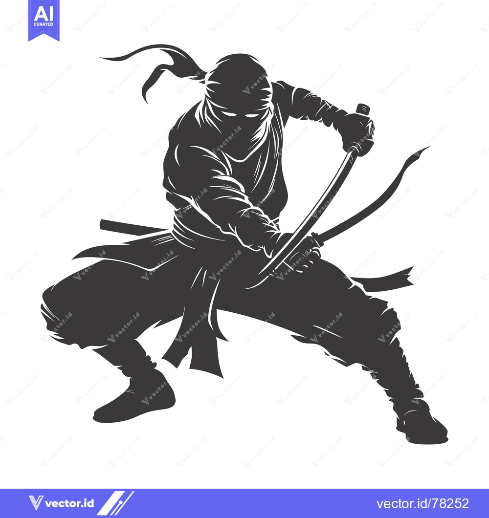 Premium Vector dari A Silhouette of a Ninja Holding a Sword