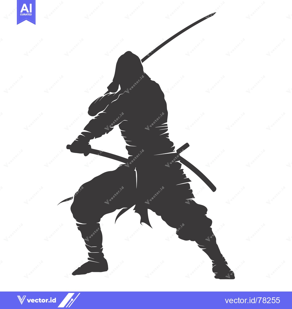 Premium Vector of Silhouette of a Ninja Holding a Sword in a Fighting Stance