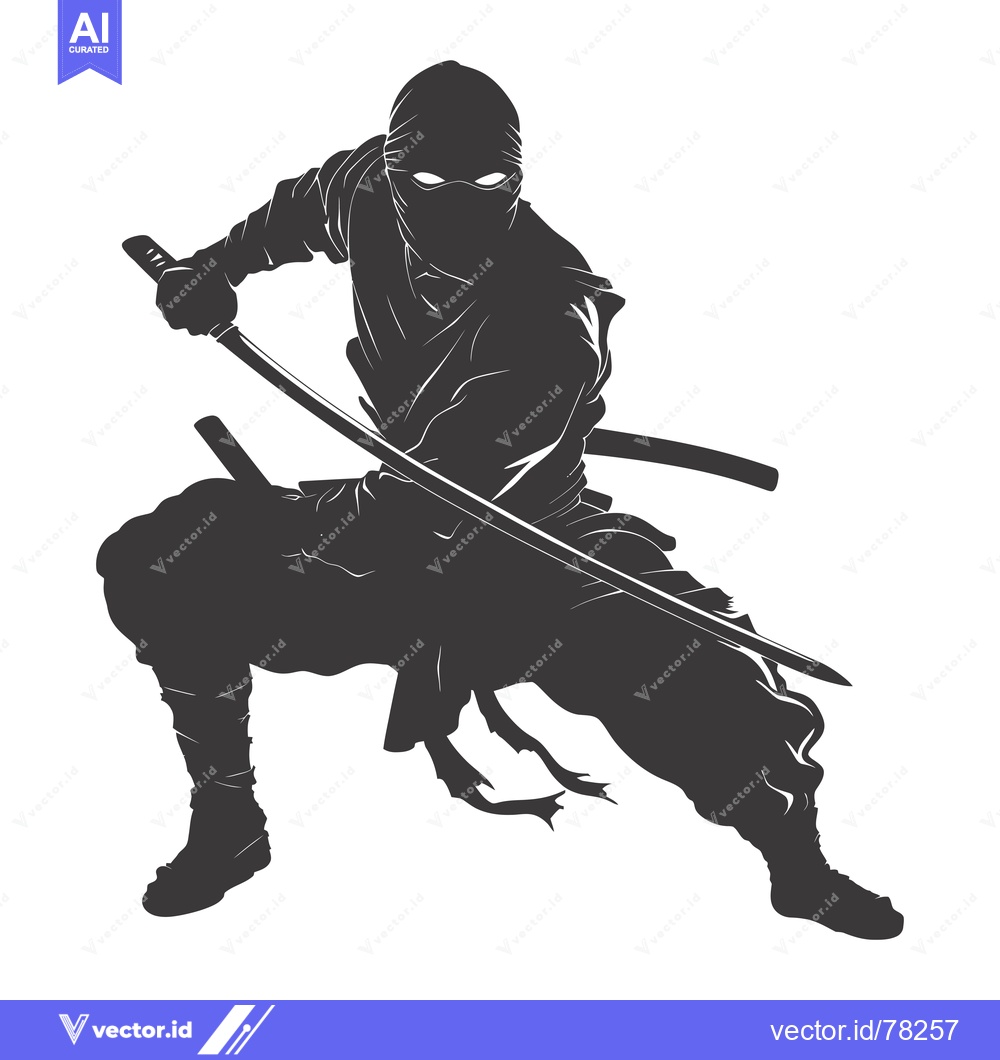 Premium Vector of A Silhouetted Ninja Holding a Sword in a Striking Pose
