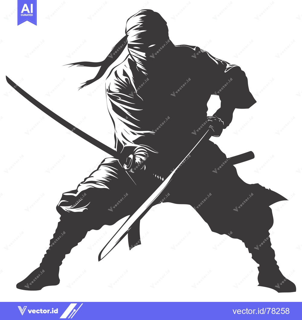 Premium Vector dari A Silhouetted Ninja Holding a Katana in a Fighting Stance
