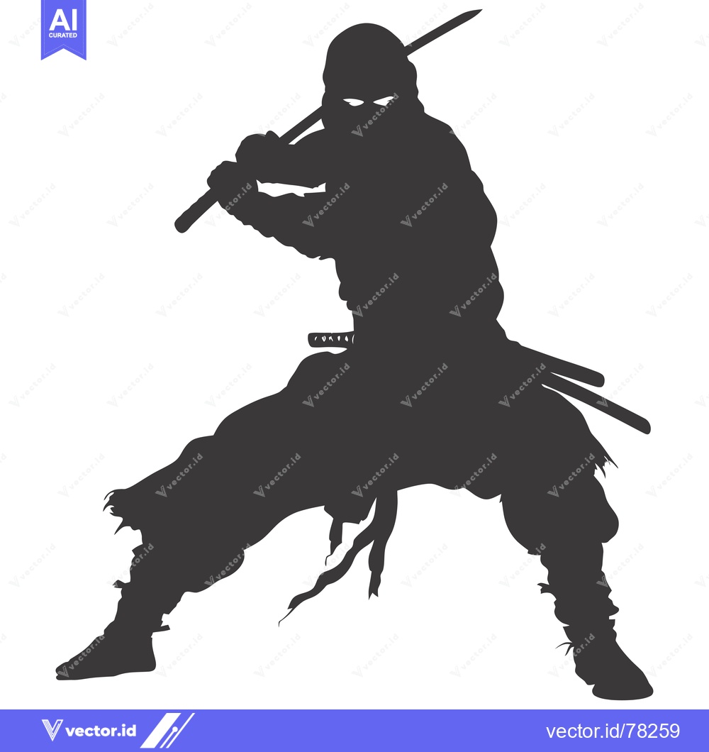 Premium Vector of Silhouette of a Ninja Holding a Katana Sword