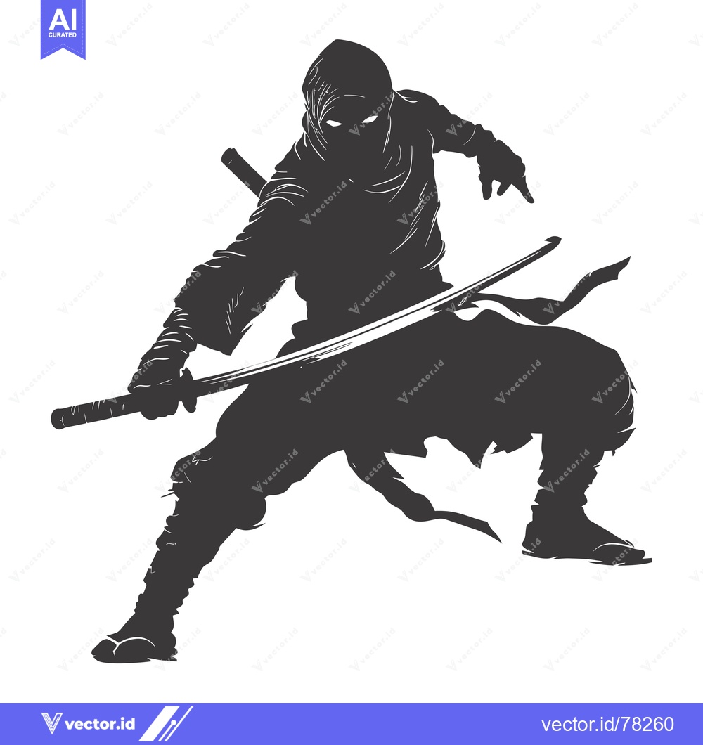 Premium Vector dari Silhouetted Ninja Warrior with Katana Sword