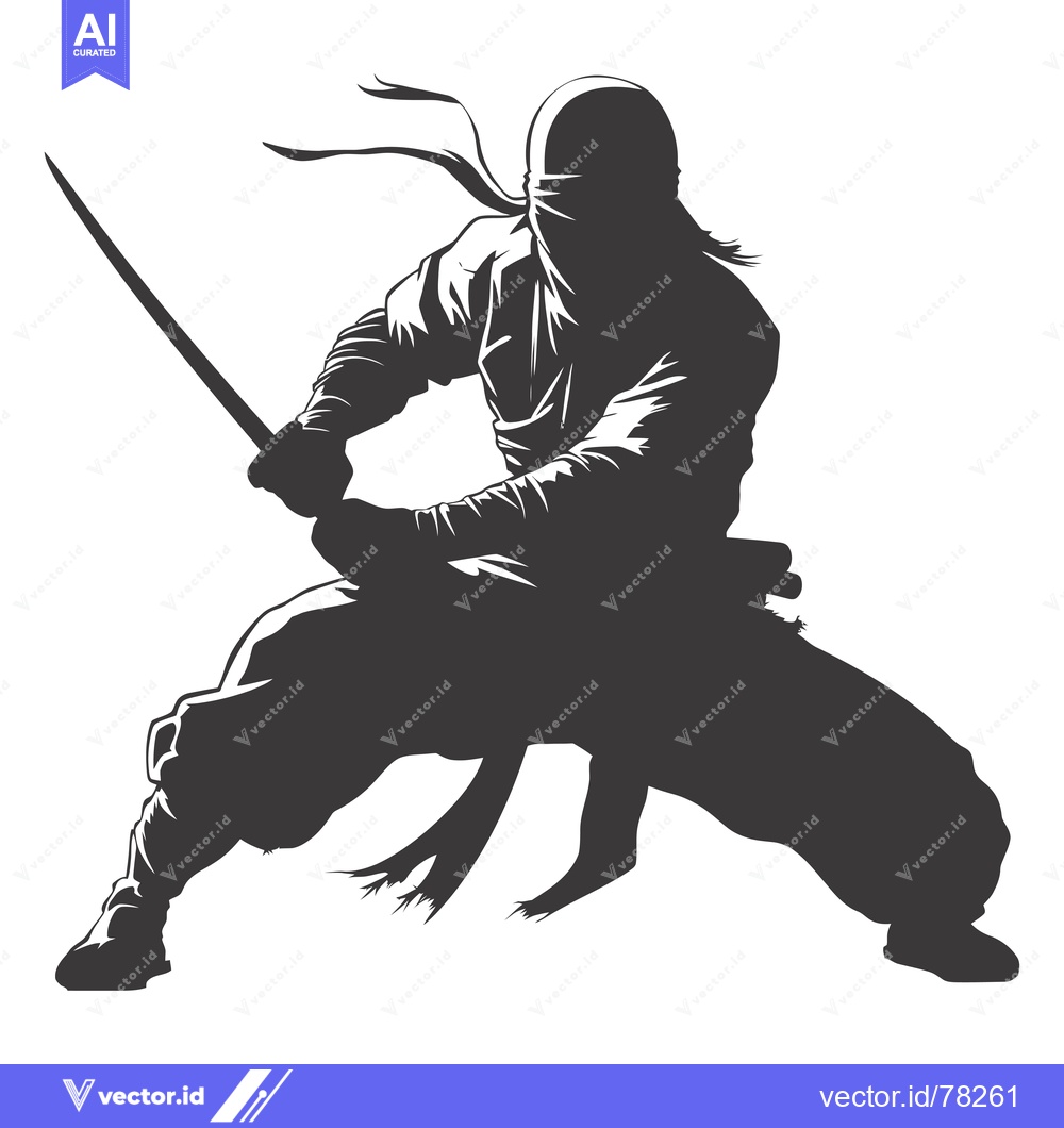 Premium Vector of Silhouetted Ninja Figure Holding a Sword in a Fighting Stance