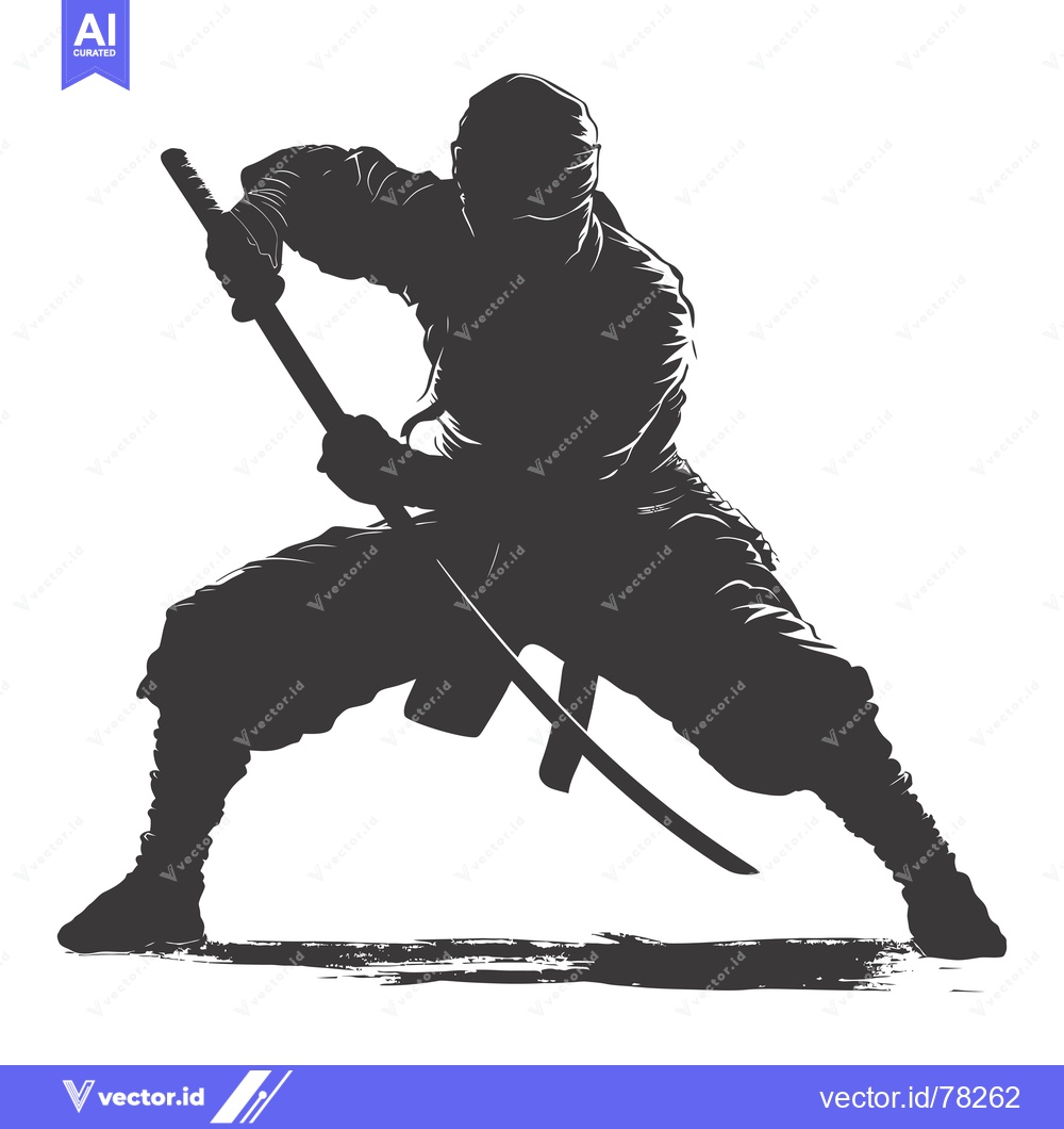 Premium Vector dari Silhouette of a Ninja Holding a Katana Sword in a Fighting Stance