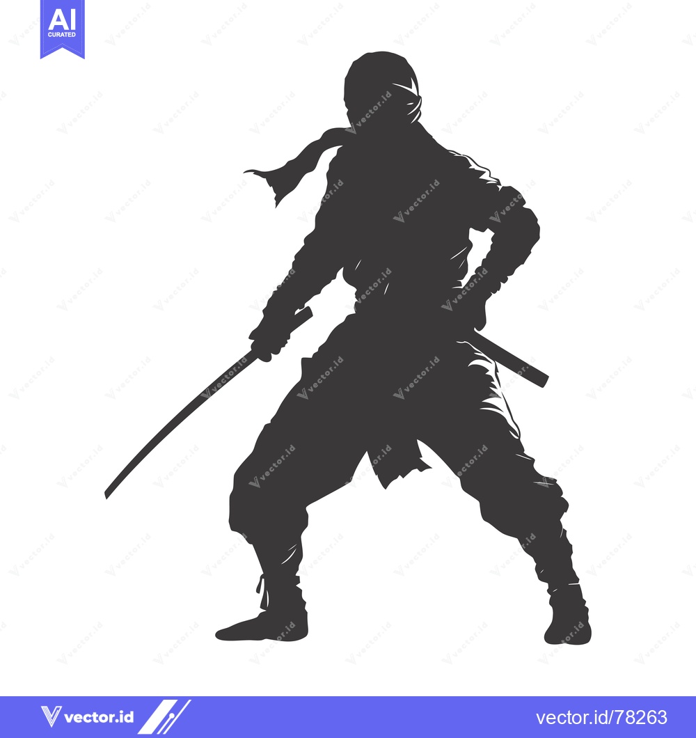 Premium Vector dari Silhouette of a Ninja Holding a Sword