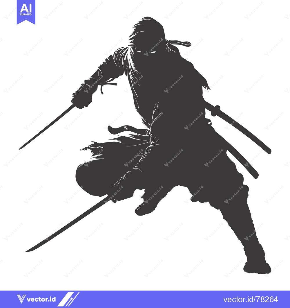 Premium Vector of A Silhouetted Ninja Warrior Holding Two Swords