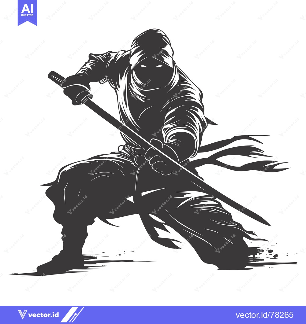 Premium Vector dari A hooded figure wielding a katana, facing the viewer