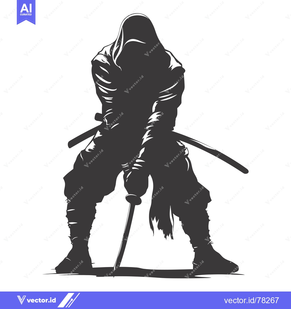 Premium Vector dari A Silhouette of a Ninja Holding a Katana Sword