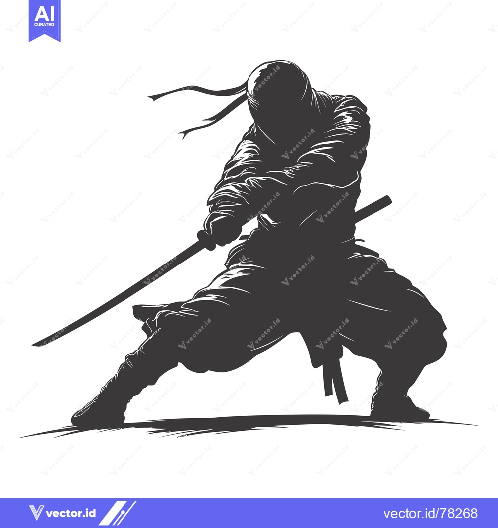 Premium Vector dari A Silhouetted Ninja Warrior Holding a Katana Sword