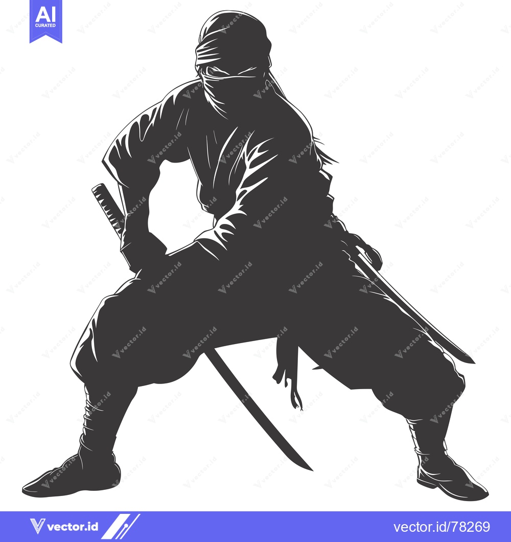 Premium Vector of Silhouetted Ninja Warrior With Swords