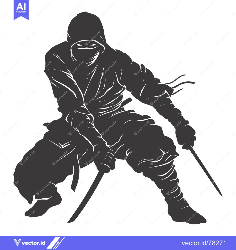 Premium Vector dari A Silhouette of a Ninja Holding Two Swords in a Fighting Stance