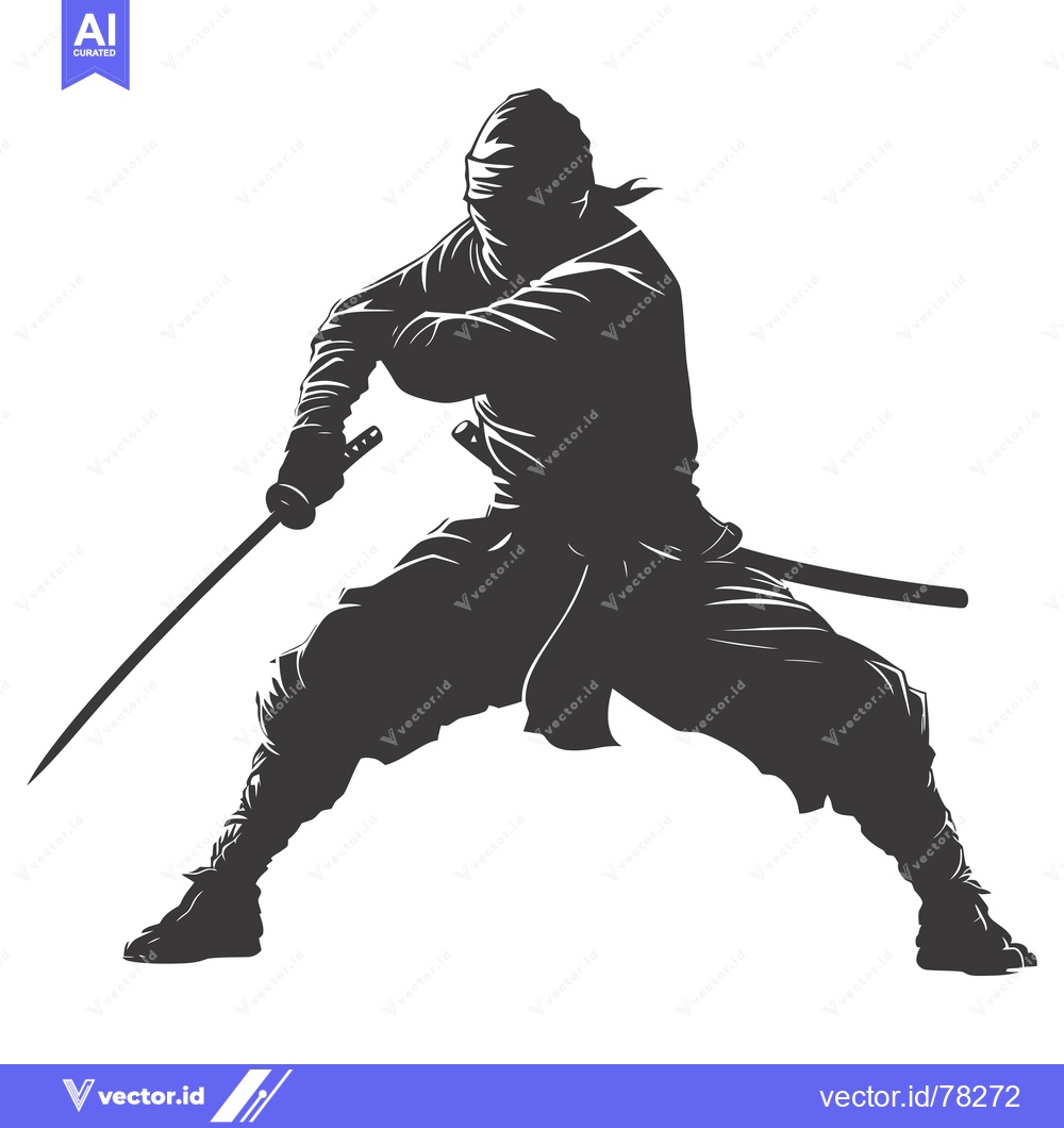 Premium Vector dari A Silhouetted Ninja Holding a Katana Sword