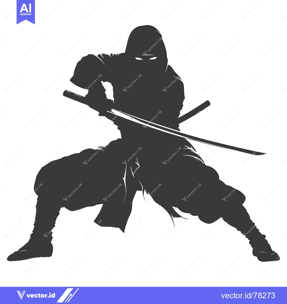 Premium Vector of Silhouette of a Ninja Holding a Sword in a Fighting Stance